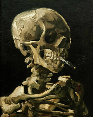 Floral Drawings Rights Managed Images - Skull Of A Smoking A Burning Cigarette Vincent Van Gogh High Resolution Royalty-Free Image by Vincent Van Gogh