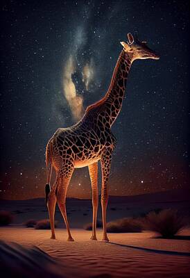 Crazy Cartoon Creatures - Sky High Sentinel - A Giraffe under the Starry Sky by Scott Prokop