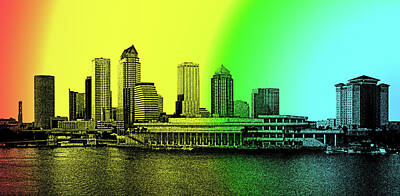 David Bowie By Terry Oneill Royalty Free Images - Skyline of Downtown Tampa, Florida - graphic pen on colorful background Royalty-Free Image by Nicko Prints