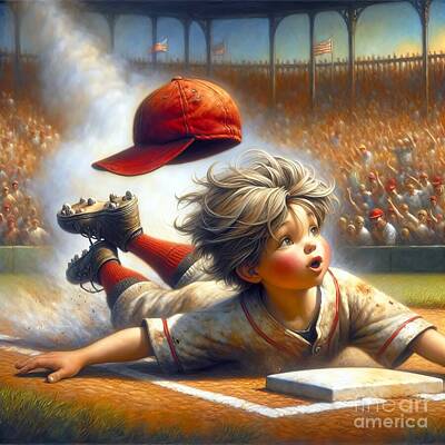 Baseball Digital Art - Sliding Into Home Plate by Maria Dryfhout