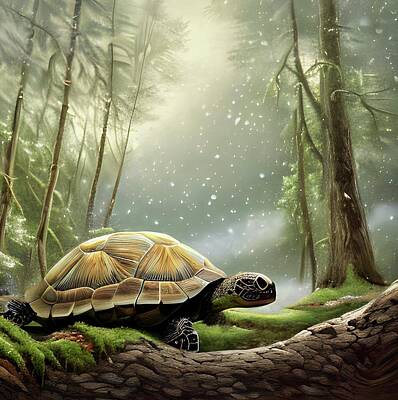 Reptiles Digital Art - Slow Stroll in Morning Mist by Amanda Poe