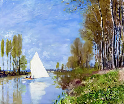 Spot Of Tea Rights Managed Images - Small Boat on the Small Bank of the Seine at Argenteuil by Claud Royalty-Free Image by Claude Monet