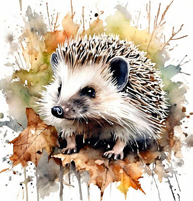 Whimsical Flowers Royalty Free Images - Small Hedgehog Cute Animals Forest Inhabitants White Needles Royalty-Free Image by Rhys Jacobson