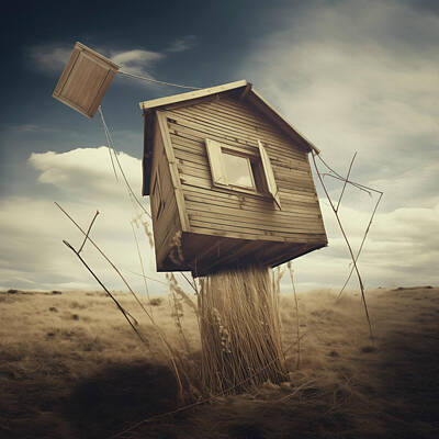 Surrealism Digital Art - Small House Above the Weeds by YoPedro