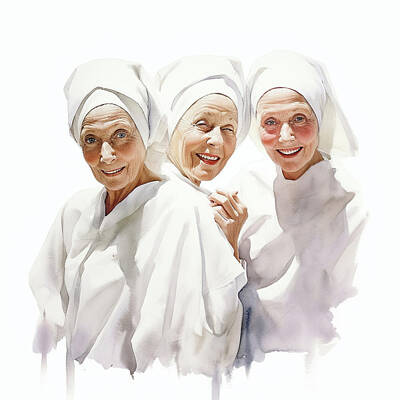 Fantasy Digital Art - Smiling Nuns by Robert Knight