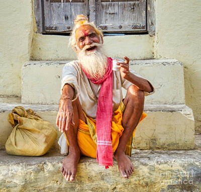 Recently Sold - Portraits Royalty-Free and Rights-Managed Images - Smiling Old Holy Man from India by Stefano Senise