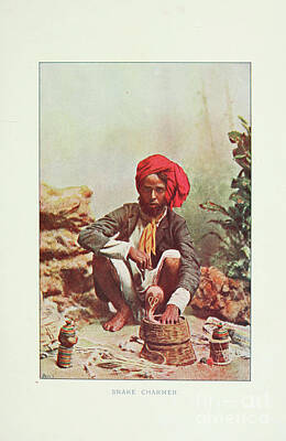 Reptiles Drawings - Snake Charmer c1 by Historic illustrations