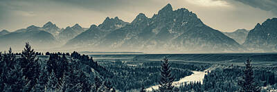 Reptiles Royalty Free Images - Snake River And Grand Teton Mountains Panorama - Sepia Edition Royalty-Free Image by Gregory Ballos
