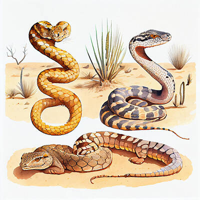Reptiles Digital Art - snake  species  in  desert  full  body  DD  art  style by Asar Studios by Celestial Images