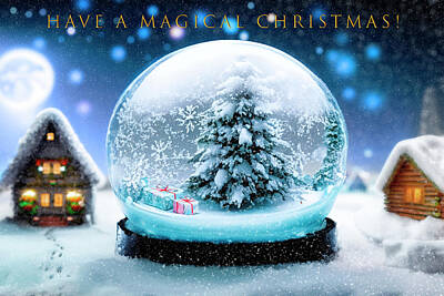 Mark Andrew Thomas Royalty-Free and Rights-Managed Images - Snow Globe Village Greeting by Mark Andrew Thomas
