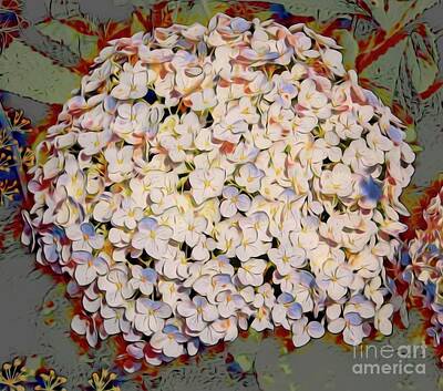Abstract Flowers Photos - Snowball Hydrangea Flowers with a Broken Bits Abstract Effect by Rose Santuci-Sofranko