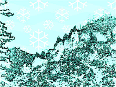 Mountain Digital Art - Snowy Mountains by Cindy