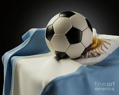 Recently Sold - Football Digital Art - Soccer Ball And Argentina Flag by Allan Swart