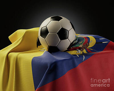 Recently Sold - Football Rights Managed Images - Soccer Ball And Ecuador Flag Royalty-Free Image by Allan Swart