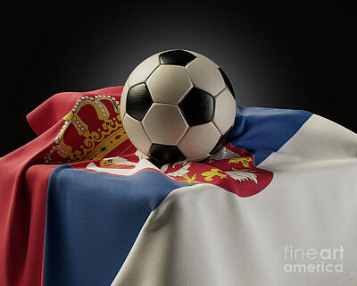 Football Digital Art - Soccer Ball And Serbia Flag by Allan Swart