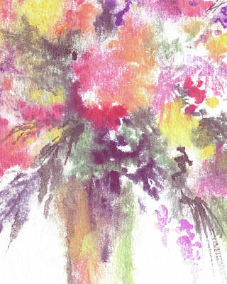 Abstract Flowers Paintings - Soft Pastel Gentle Flowers Watercolor Floral Splash Contemporary Art VII by Irina Sztukowski