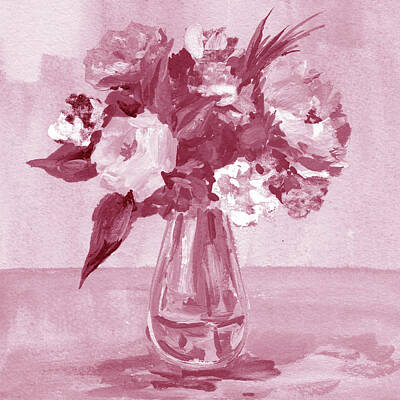 Impressionism Paintings - Soft Vintage Dusty Pink Flowers Bouquet Summer Floral Impressionism I by Irina Sztukowski