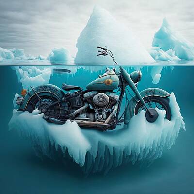 Landscapes Digital Art - Softail Submerged and Frozen by iTCHY