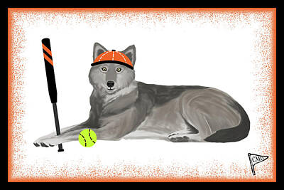 Sports Royalty-Free and Rights-Managed Images - Softball Wolf Orange by College Mascot Designs