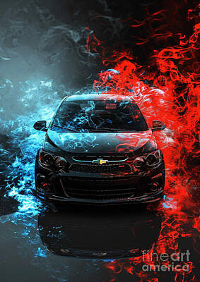 Transportation Digital Art Royalty Free Images - Sonic Trails Chevrolet Sonic in Epic Smoke Art Series Royalty-Free Image by Clark Leffler