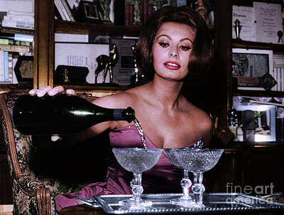 Musicians Royalty-Free and Rights-Managed Images - Sophia Loren Pouring Champagne on New Years Eve  by Doc Braham