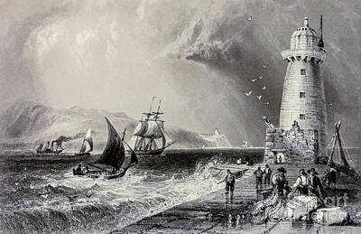 City Scenes Drawings - SOUTH-WALL LIGHTHOUSE, DUBLIN u3 by Historic Illustrations