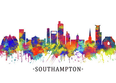 Landscapes Mixed Media Royalty Free Images - Southampton England Skyline Royalty-Free Image by NextWay Art