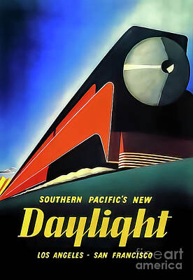 City Scenes Drawings - Los Angeles San Francisco Art Deco Train Poster by M G Whittingham