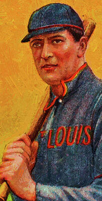 Athletes Paintings - Sovereign Vic Willis With Bat Baseball Game Cards Oil Painting  by Celestial Images