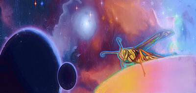 Science Fiction Mixed Media - Space Wasp Surrealist Painting by Shelli Fitzpatrick