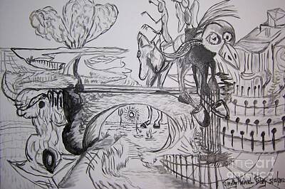 Surrealism Drawings Royalty Free Images - Spanning the Division Drawing Royalty-Free Image by Timothy Foley