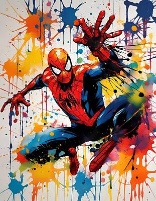 Comics Paintings - Spider-man In Flight #2 by CIKA Artist
