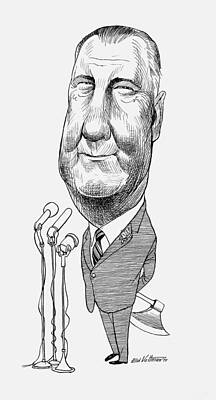Politicians Drawings Rights Managed Images - Spiro Agnew Hiding His Axe Caricature - Edmund Valtman 1970 Royalty-Free Image by War Is Hell Store