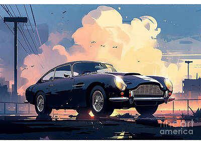 Planes And Aircraft Posters - Sport car Aston Martin DB5 1 by Destiney Sullivan