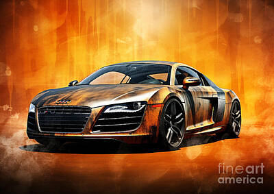 Sports Drawings - Sport car Audi R8 Vintage Grit and Grunge Unleashed for the Audi R8 by Cortez Schinner