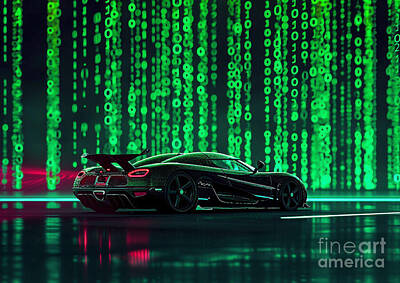 Sports Painting Rights Managed Images - Sport car binary code Koenigsegg Jesko Royalty-Free Image by Lowell Harann