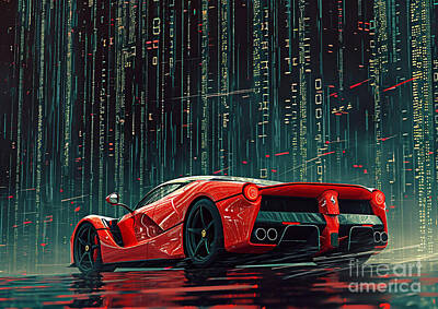 Sports Paintings - Sport car digital realm Ferrari LaFerrari by Lowell Harann