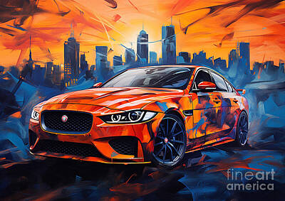 Sports Painting Royalty Free Images - Sport car Jaguar XE SV Project 8 Royalty-Free Image by Lowell Harann