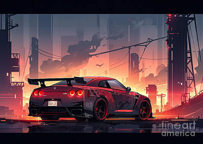 City Scenes Drawings - Sport car Nissan Skyline 1 by Destiney Sullivan