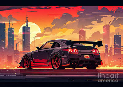 City Scenes Drawings - Sport car Nissan Skyline 2 by Destiney Sullivan