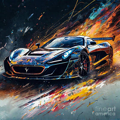Colorful People Abstract - Sport Car Rimac C_Two by Clark Leffler