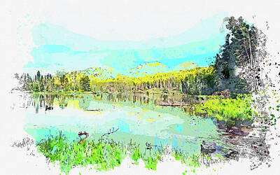 Paint Brush - Sprague Lake Rocky Mountain National Park Colorado, watercolor, by Ahmet Asar by Celestial Images