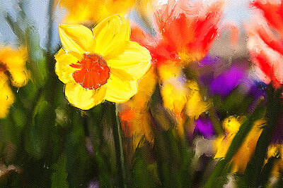 Sarah Yeoman Crow Paintings - Spring flowers in the sunlight by Tatiana Travelways