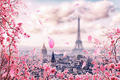 Mixed Media Royalty Free Images - Spring In Paris Royalty-Free Image by Manjik Pictures