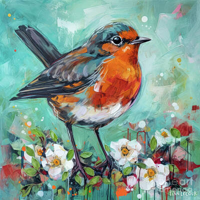 Landmarks Painting Rights Managed Images - Spring Robin Royalty-Free Image by Tina LeCour