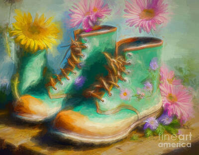 Recently Sold - Still Life Digital Art - Springtime Gardening Boots by Kaye Menner by Kaye Menner