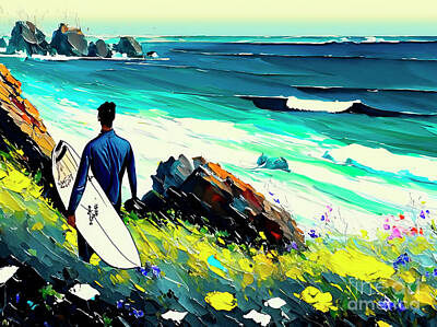 Beach Digital Art - Springtime Surfing in the Algarve by Paul Gerace
