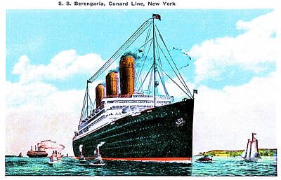 Patriotic Signs - SS Berengaria Cunard Line New York Travel Postcard by Unknown
