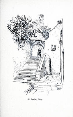 Recently Sold - City Scenes Drawings - St. Canices Steps, Kilkenny j4 by Historic Illustrations