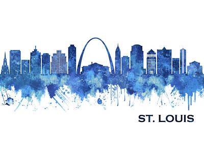 City Scenes Mixed Media - St. Louis Missouri Skyline Blue by NextWay Art